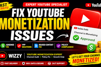 fix youtube channel monetization issues, reused content and policy issues