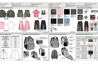 design fashion clothing tech pack flat sketch tshirt hoodie apparel bad techpack