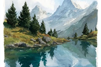 paint a watercolor and gouache landscape illustration