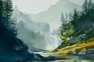 do handmade watercolor painting landscape illustration