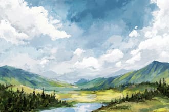 handrawn watercolor landscape on paper