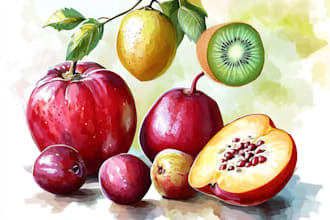 create watercolor illustrations of fruits, food, and anything