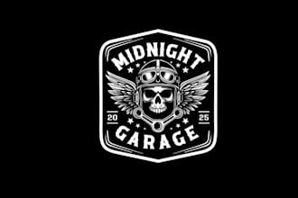 make iconic mifnight garage logo with harley davidson rental