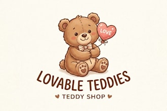 design a cute and lovable teddy shop logo for your brand