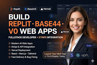 build replit base44, stripe integration v0 vercel web app ui fullstack developer