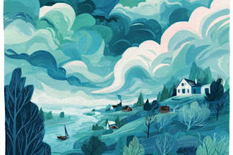 paint a watercolor and gouache landscape illustration