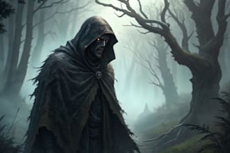 draw your character in a dark fantasy, horror or manga style