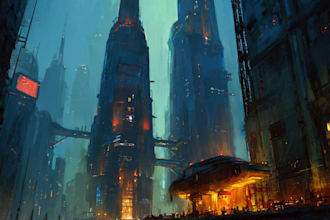 drawing a cyberpunk city illustrations