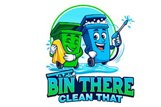design cartoon trash bin cleaning business logo