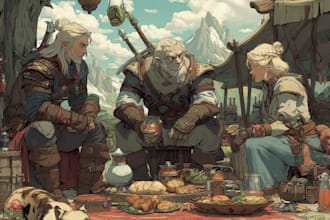 draw dnd character design, concept art and dnd party