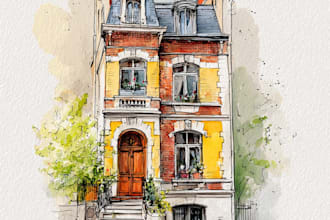 draw house illustration watercolor style
