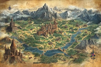 illustrate medieval fantasy and sci fi maps