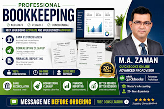 do quickbooks bookkeeping, bank reconciliation, cleanup, and financial reporting