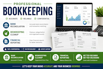 do quickbooks bookkeeping, bank reconciliation, cleanup, and financial reporting