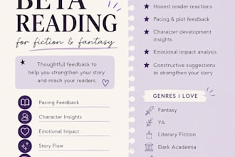 beta read your fiction or fantasy novel and give feedback