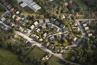 develop townhouse community, suburban housing,minimalist hom,aerial view render