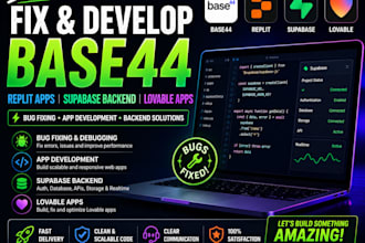 fix base44 bugs, develop replit apps, supabase backend, base44 app, lovable apps