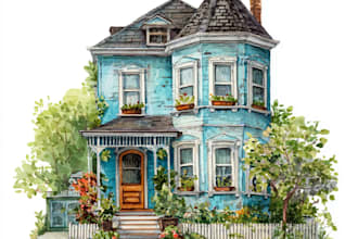 draw house illustration watercolor style