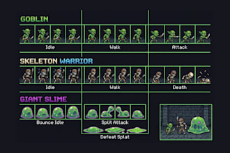 design pixel art sprite sheet and character animation