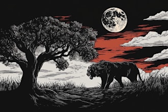draw detailed dark art with concept, woodcut or linocut style