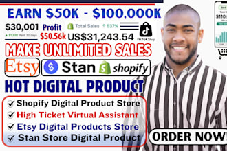 setup 7figure shopify digital product shop, etsy shop stan store digital store