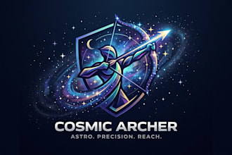 design a modern archer inspired cosmic logo for your brand