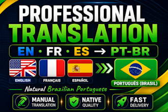 translate english, french or spanish into native brazilian portuguese