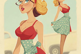 create a stunning custom pin up girl illustration in vintage or modern style