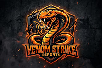 design a bold and aggressive snake gaming logo for your esports brand