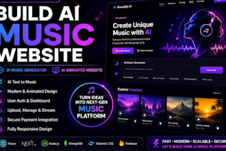build software music website, ai music generator website, ai animated website
