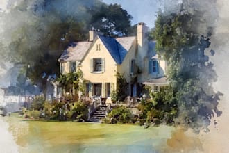 draw a watercolor house painting