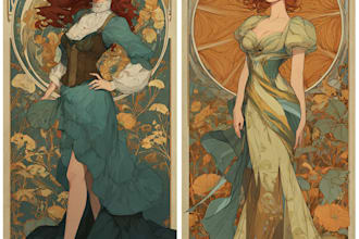 make art nouveau style retro vintage illustration , portrait