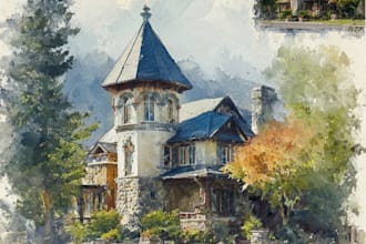 draw a watercolor house painting