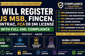register US msb, fincen, fintrac, fca or emi license with full aml compliance