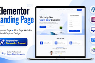 build elementor landing page, unbounce style,  squeeze page or one page website