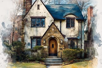 draw your house portrait with watercolor style