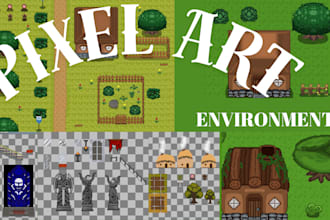 do pixel art environment, background, scenes, 8 bit 16 bit 2d pixel art tileset