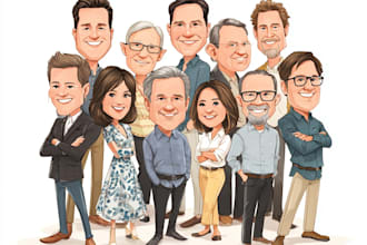 create a group cartoon and a corporate office caricature