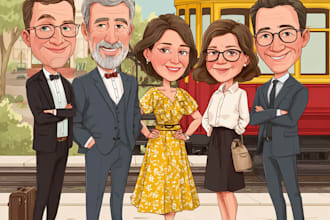 draw group cartoon, caricature based on your photo