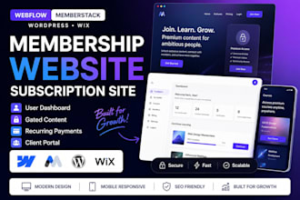 build wordpress memberstack membership website, webflow cms subcription wix site