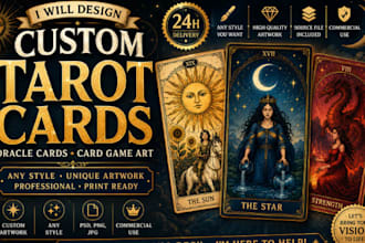 design unique tarot cards, oracle cards, playing cards in any art style