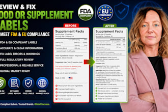 review and fix food or supplement labels to meet fda and eu compliance