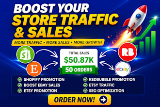 boost etsy ebay shopify redbubble store marketing promotion traffic sales seo