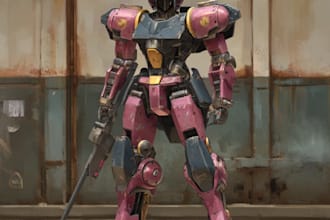 draw mecha robot, armor, gundam in anime or realism style