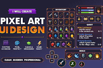 create pixel art UI design for games, inventory and hud
