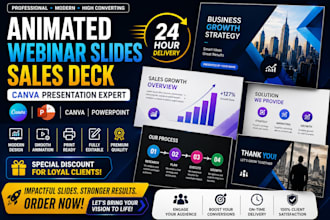 design animated webinar slides, canva sales deck presentation in 24h