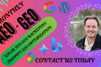 optimize monthly local GEO, aeo, SEO for shopify, wordpress and ecommerce stores