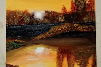 paint a custom acrylic sunset landscape on canvas