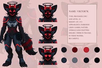 draw custom fursona reference sheet, furry  and protogen art