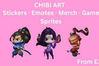 create cute chibi and sd character art for games stickers and merchandise
